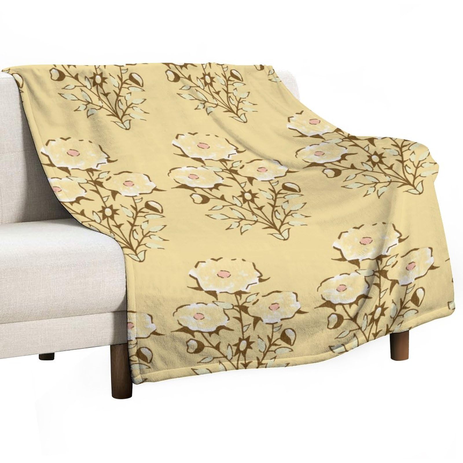 Couverture polaire plaid jaune motif fleurs lit bébé enfant adulte 152x203