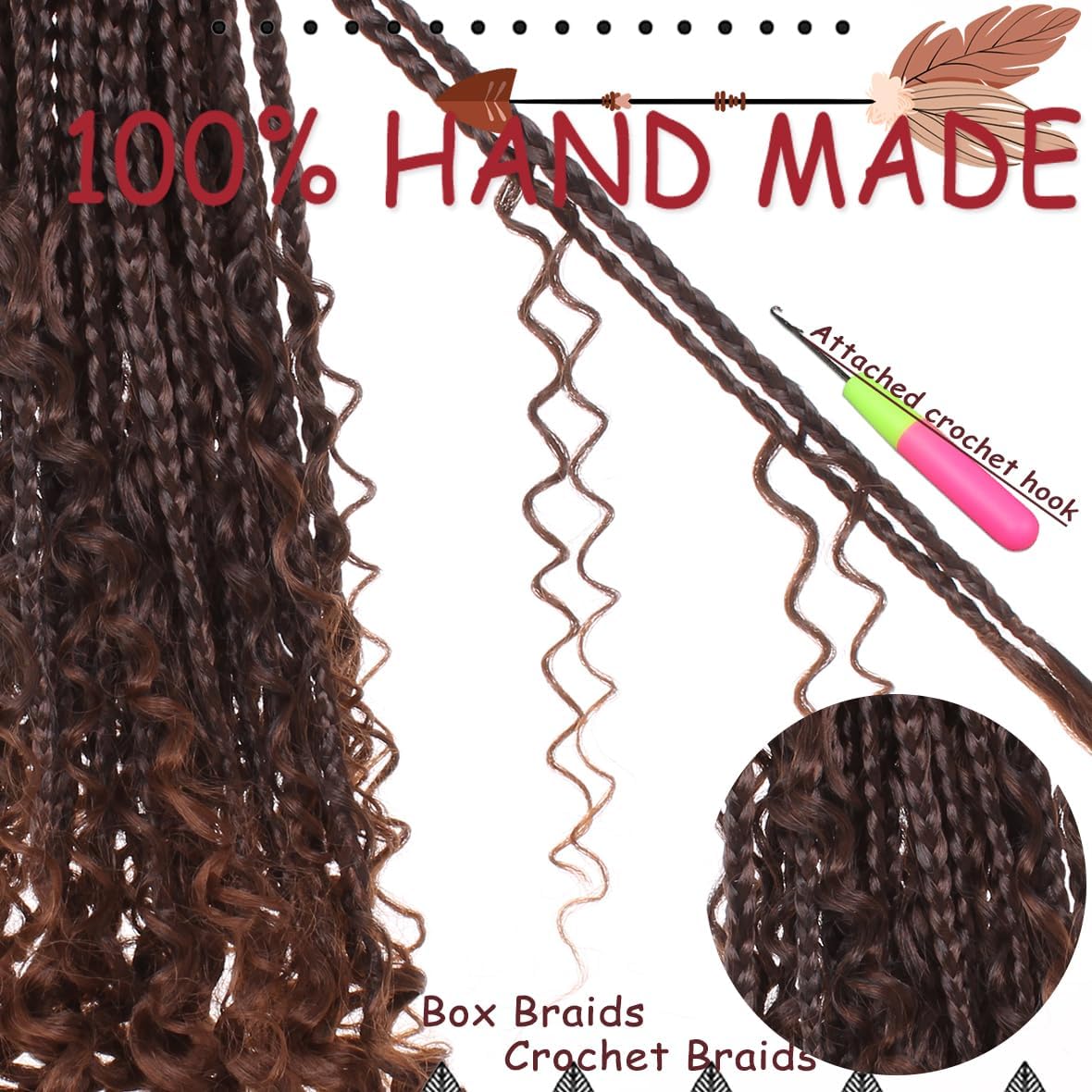 Goddess Box Braid Crochet Hair Braiding Hair for Black Women 9 Packs Pre Looped Boho Bob Box Braids Crochet hair Braids Synthetic Braiding Hair Extension(T30)