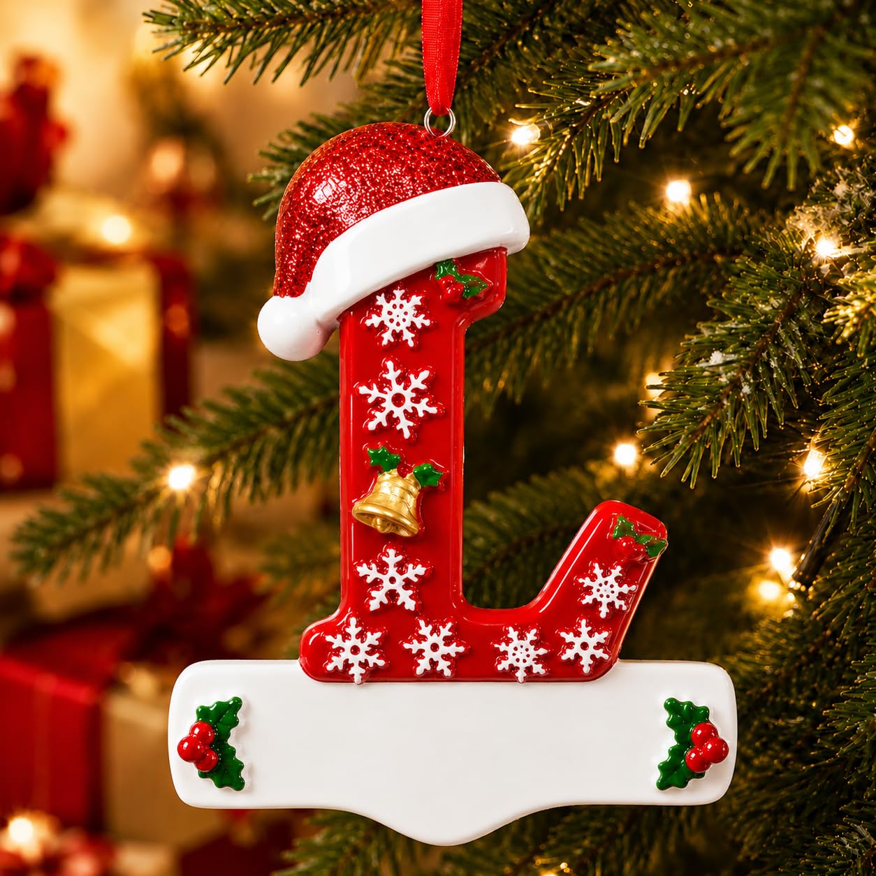 Bemaystar 3D Resin Letter Christmas Ornaments, Hand Painted Initial Christmas Tree Ornaments, Premium Holiday Decoration for Family Christmas Tree Decor, Ornaments for Christmas Tree, L