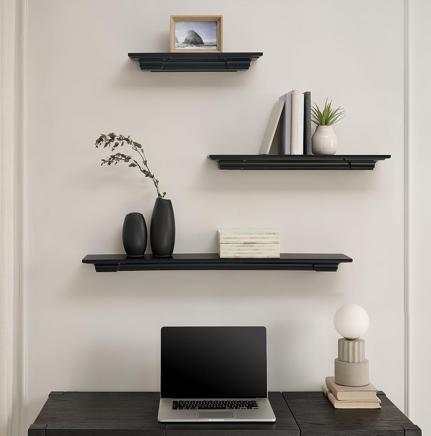Pearl Mantels The Sunny 3 Piece Set Fireplace Mantel Shelf, Black