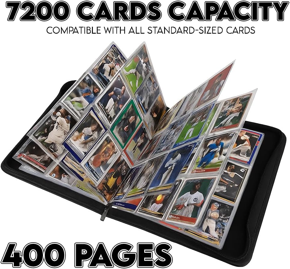 7200 Pockets Trading Card Sleeves, Premium 9 Pocket 400 Sheets, Double-Sided Durable Non-PVC Sleeves, Fits MTG, PKM, Baseball, Football, Hockey & Sports Cards - Fits 3 Ring Binder (400 Sheets)