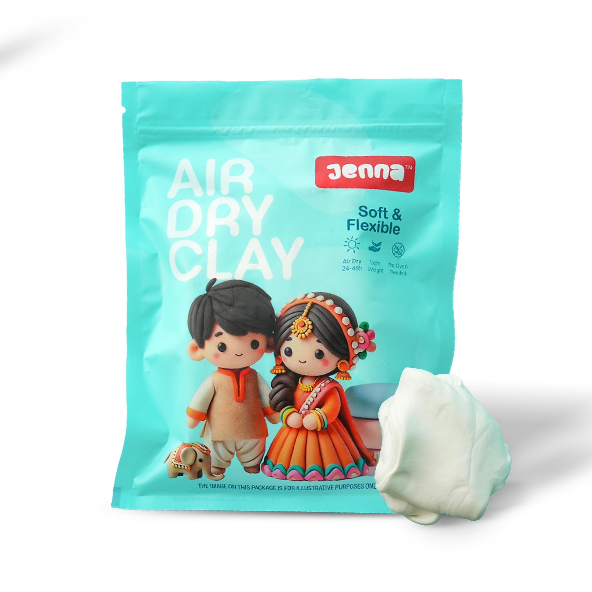 Jenna Air-Dry Clay 300g-White | Non-Toxic, Lightweight Modeling Clay for Kids & Adults | Ideal for Sculpting, DIY Projects, Dolls, Figurines, Art & Craft, Charms