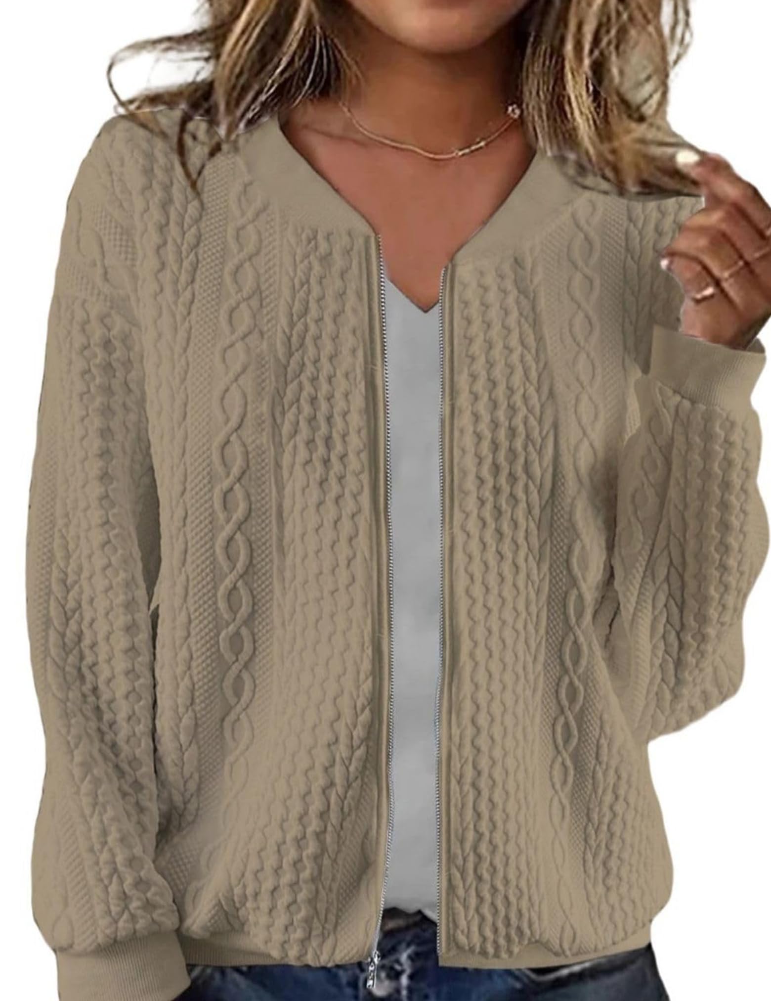 Larmliss Women's Zip Up Cardigan Sweater Hoodies Long Sleeve Jacket Crewneck Casual Outerwear Spring Fall Trendy Coat Outfits