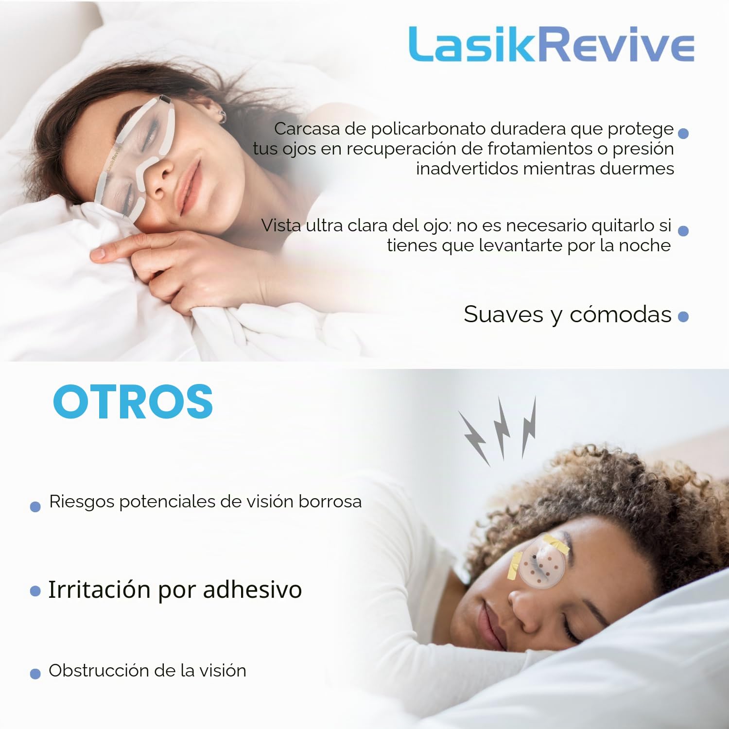 Gafas protectoras para dormir Post-LASIK: lente de policarbonato ultra transparente con acolchado sin látex, puente nasal, bordes redondeados y un perfil delgado para mayor comodidad