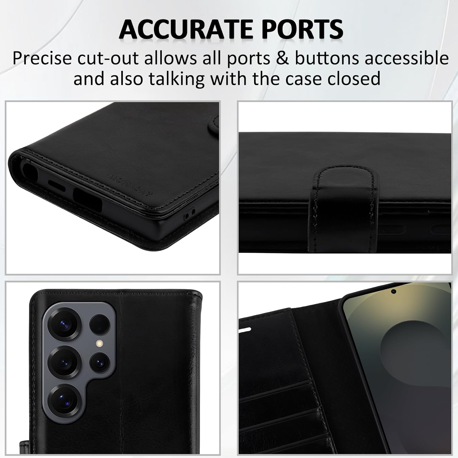 MONASAY Wallet Case Fit for Samsung Galaxy S25 Ultra 6.9 inch, [Lens & Glass Screen Protector Included] [RFID Blocking] Flip Folio Leather Cell Phone Cover with Credit Card Holder, Black
