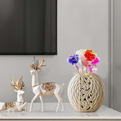 Miniatura 6 de Hedume Juego de 4 rosas de papel de aluminio dorado con caja de regalo de lujo, flores artificiales de rosas coloridas de 24 quilates, gran regalo