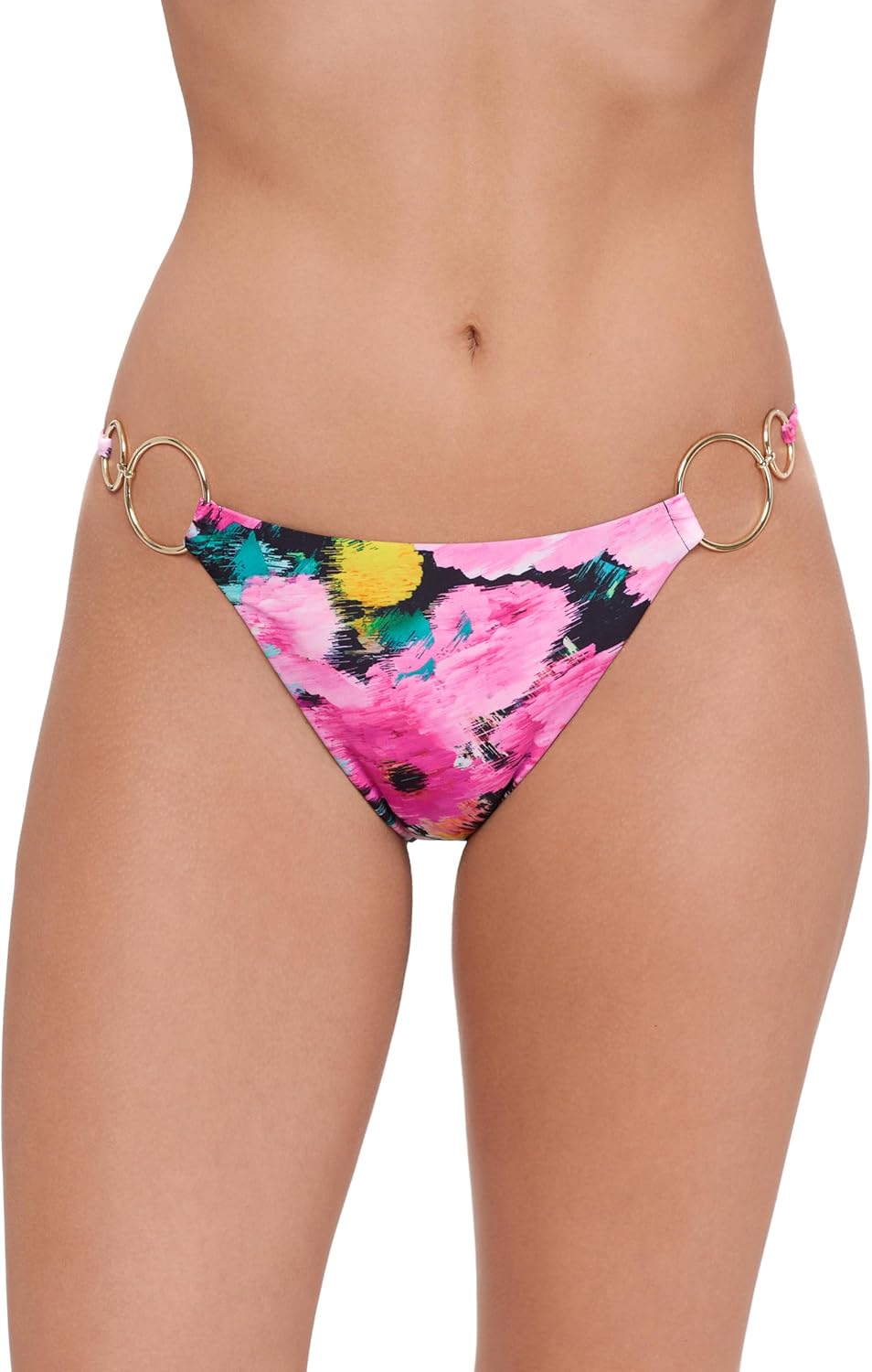 Steve Madden Womens Strap Side Bikini Bottom with Gold Double Ring