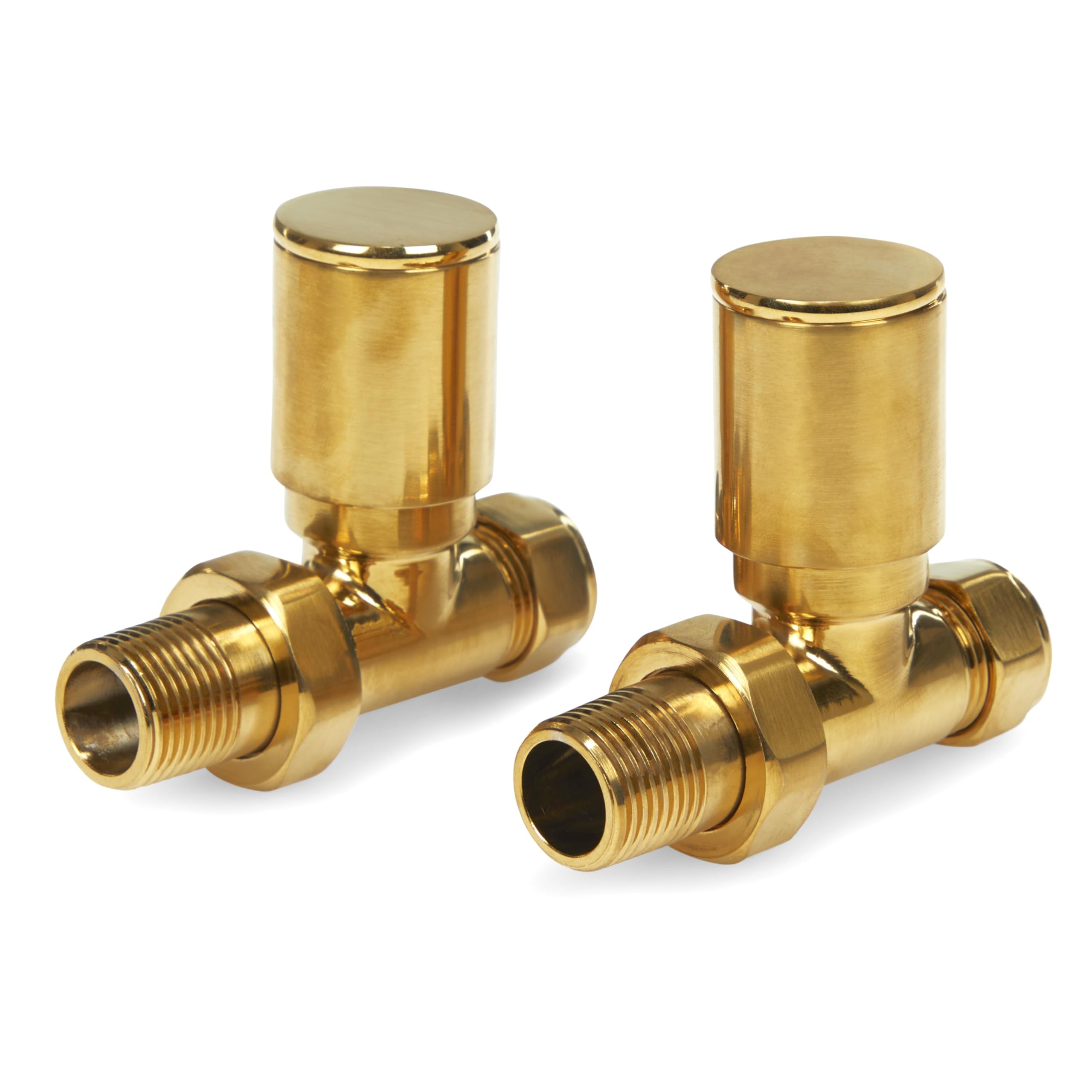Brushed Brass Straight Manual Radiator Towel Rail Valve 15mm