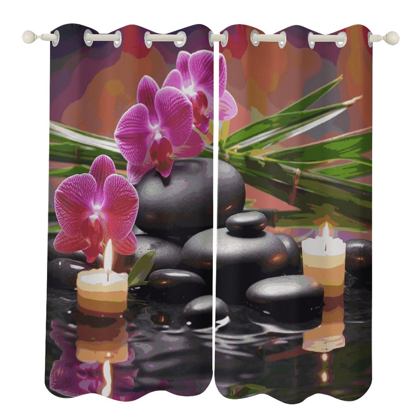 Rideaux occultants 132x213 cm à motif fleurs et pierres de massage
