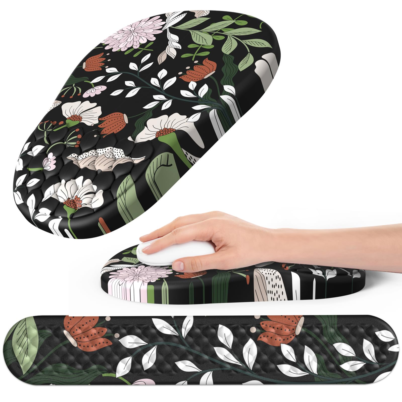 Hasinart Ergonomic Mouse Pad and Keyboard Wrist Rest with Massage Design, Space-Saving Mouse Pad Wrist Support, Memory Foam Wrist Rest with Non-Slip