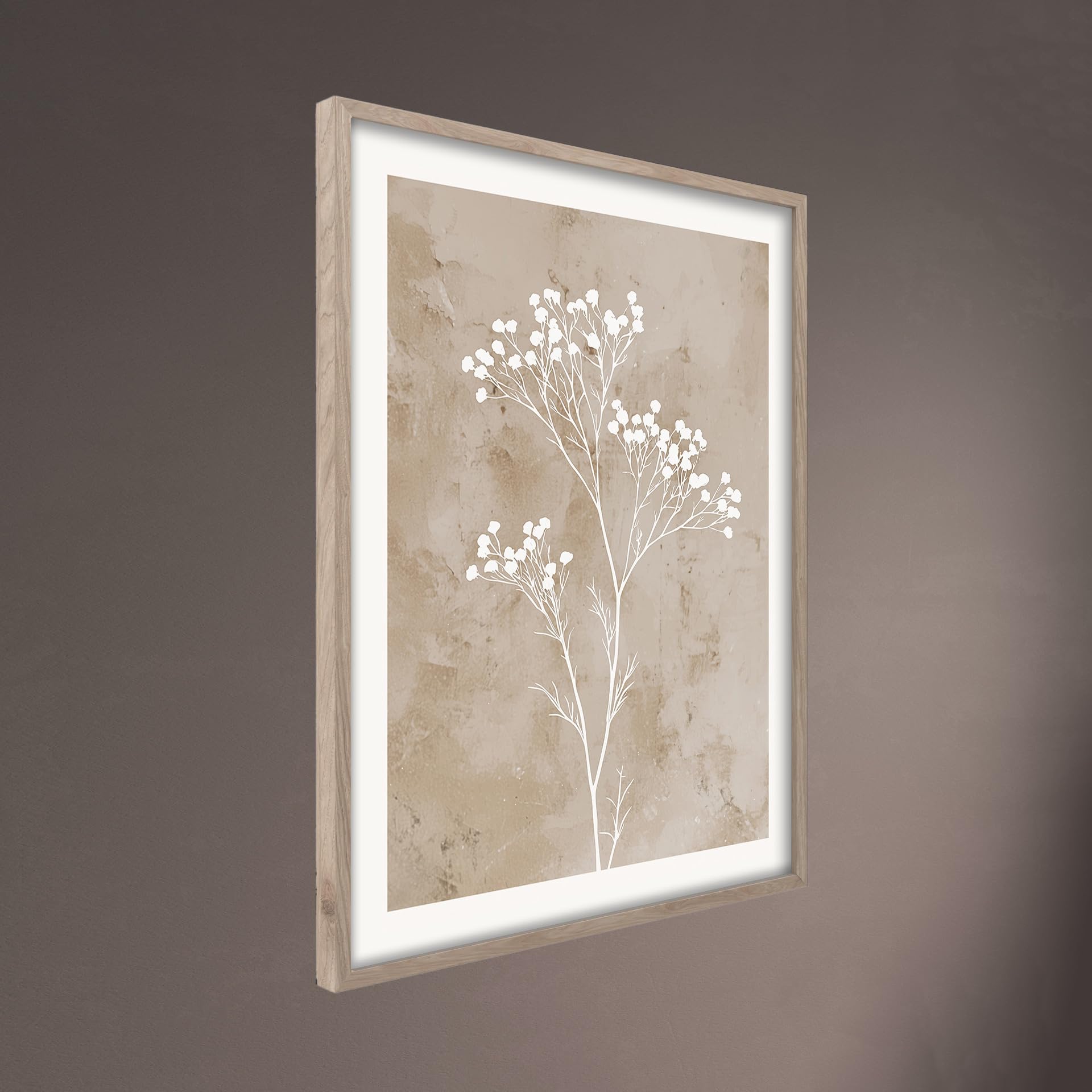STYLER Bild Dried Flowers 50 x 70 cm mit Holzrahmen – Florales Trockenblumenmotiv – Japandi Boho Wandbild Beige Natur