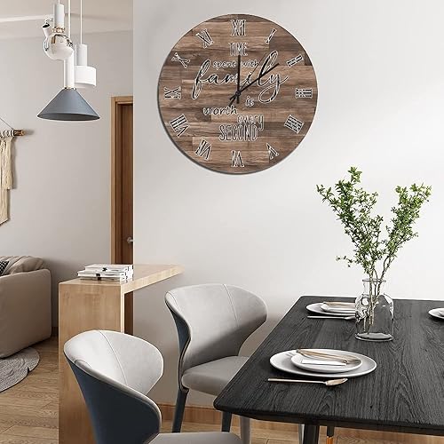 Miniatura 96 de UFunhome Reloj de pared de madera con cita familiar, el tiempo que pasa con la familia vale la pena cada segundo, reloj colgante redondo, funciona