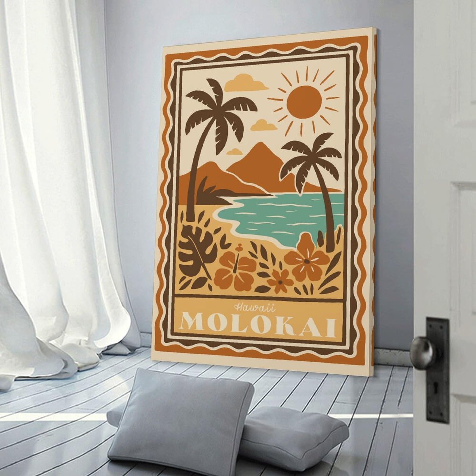 Junmoney Hanging Wall Art Hawaii Molokai Tropical Beach Scene, 20x30inch(50x75cm), for Wall Displays, Bedrooms Or Room Updates, Wall Decor Suited to Curated Displays