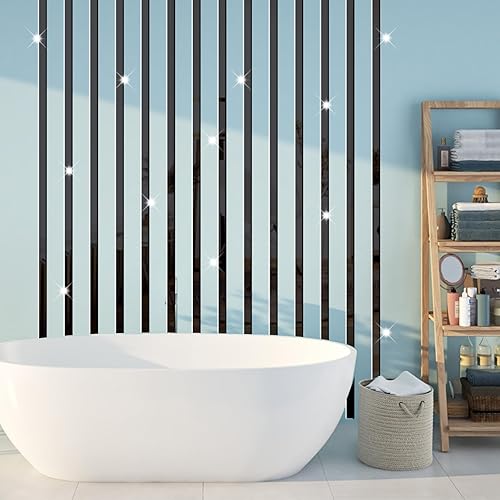 Miniatura 9 de Adhesivos acrílicos para pared, azulejos de espejo a rayas para decoración de sala de estar, calcomanías de pared de líneas extraíbles, adhesivo de