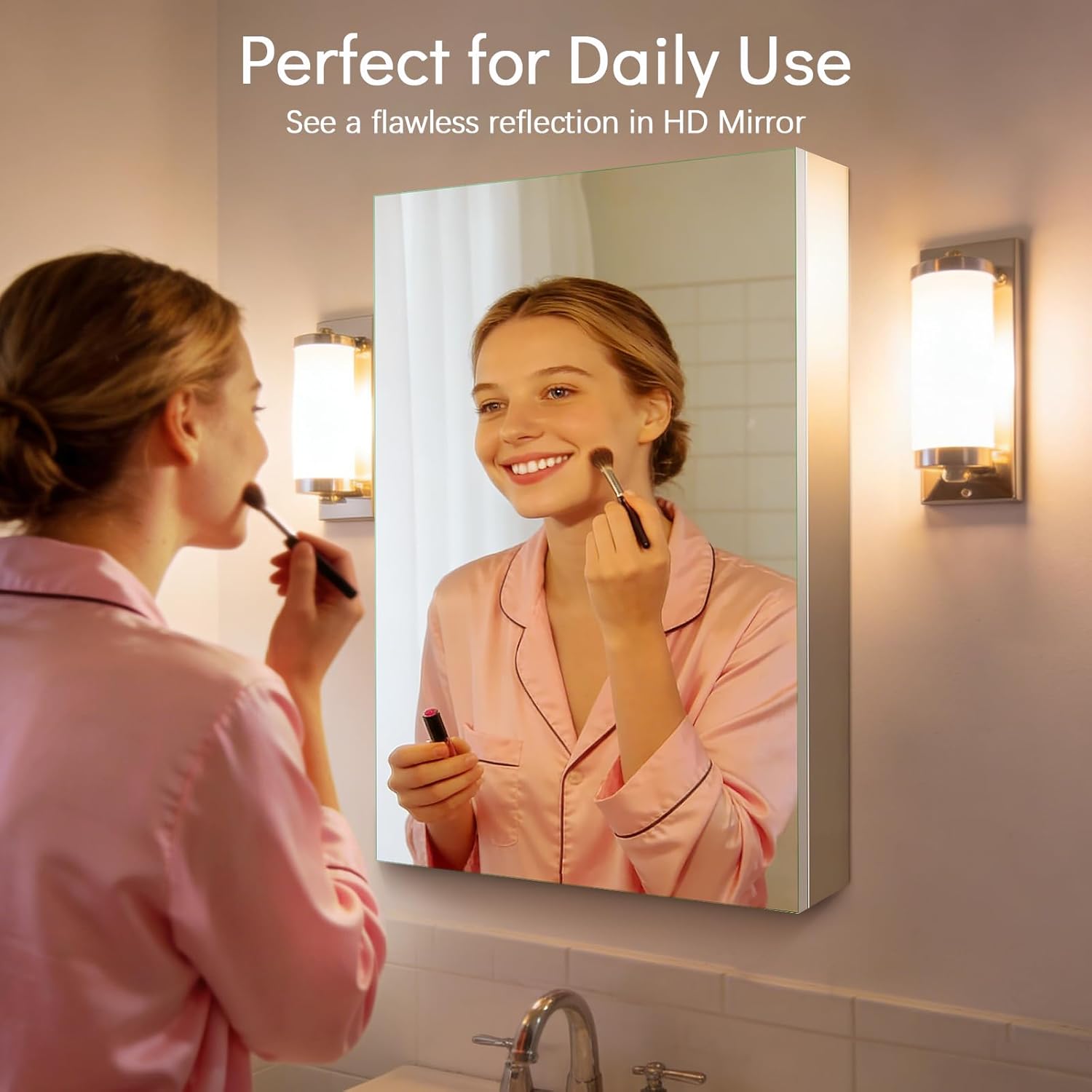 20 x 26 Medicine Cabinet Mirror, Mount or Recessed Bathroom Mirror with Storage, Aluminum Framed Medicine Cabinet with Adjustable Shelves for Bathroom Vanity Modern Farmhouse