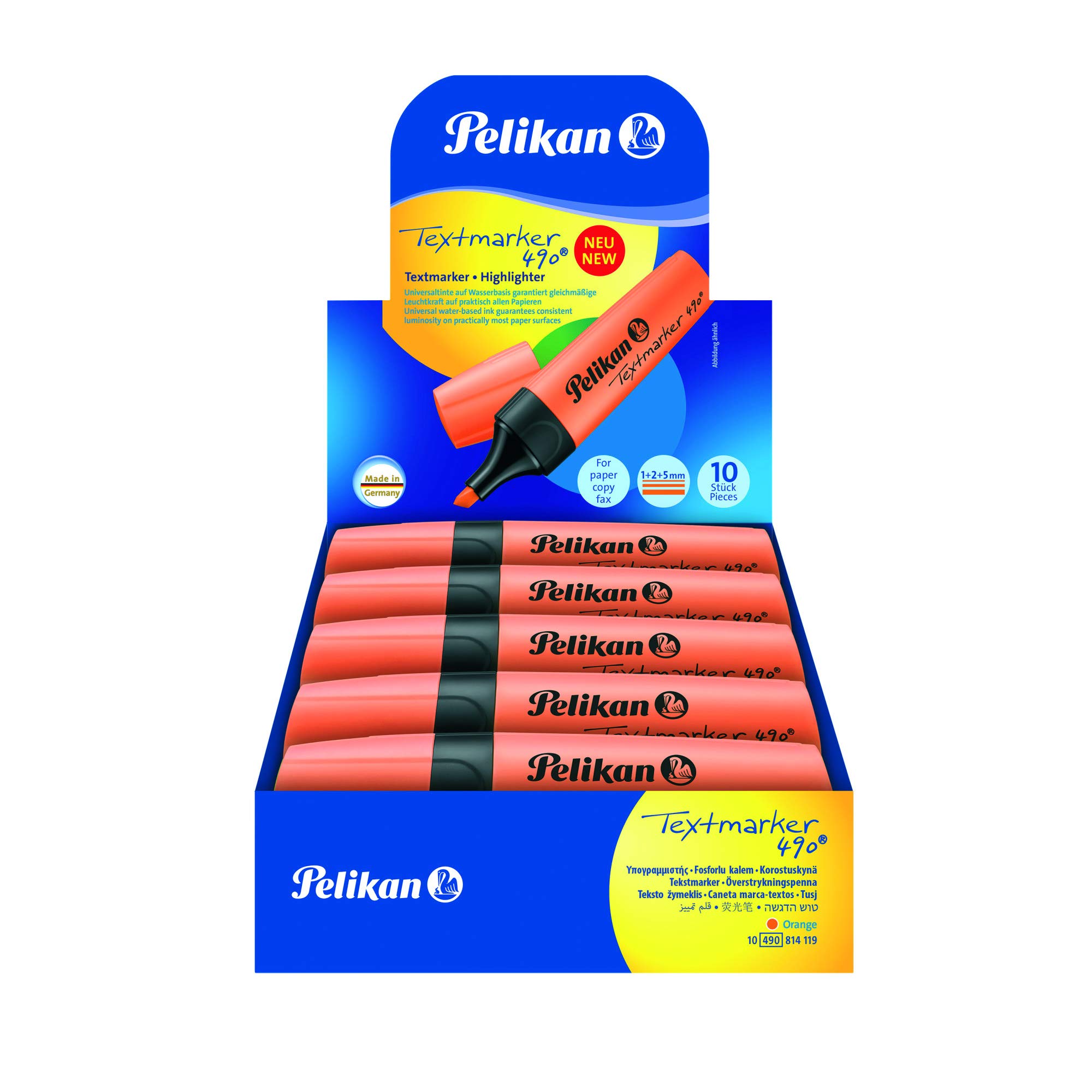 Pelikan Textmarker 490 - 10 Stück Leucht-Orange Mit 3-in-1 Spitze