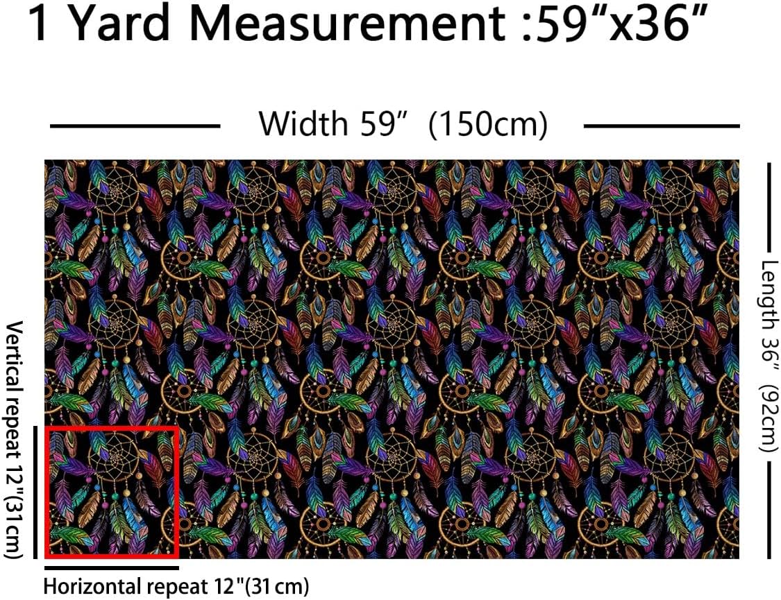 Dream Catcher Fabric by The Yard for Chairs Exotic Tribal Animal Feather Pattern Upholstery Fabric for Arts DIY Geometric Line Decorative Waterproof Outdoor Fabric,2 Yards