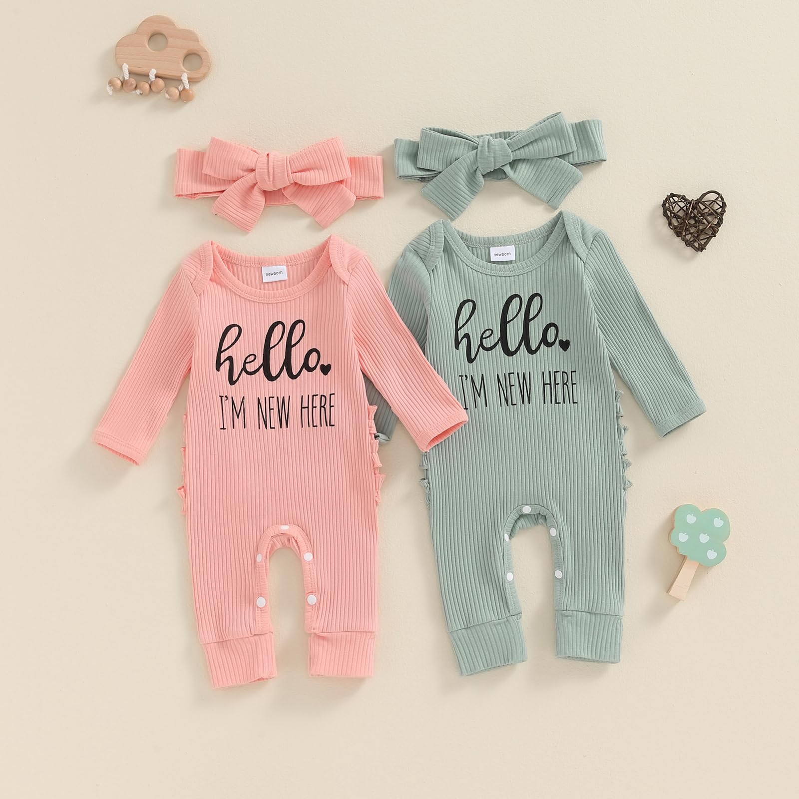 SAYOO Newborn Baby Boy Girl Romper I'm New Here Embroidery Letter Jumpsuit Coming Home Outfits Fall Gender Neutral Clothes (z Pink, Newborn)