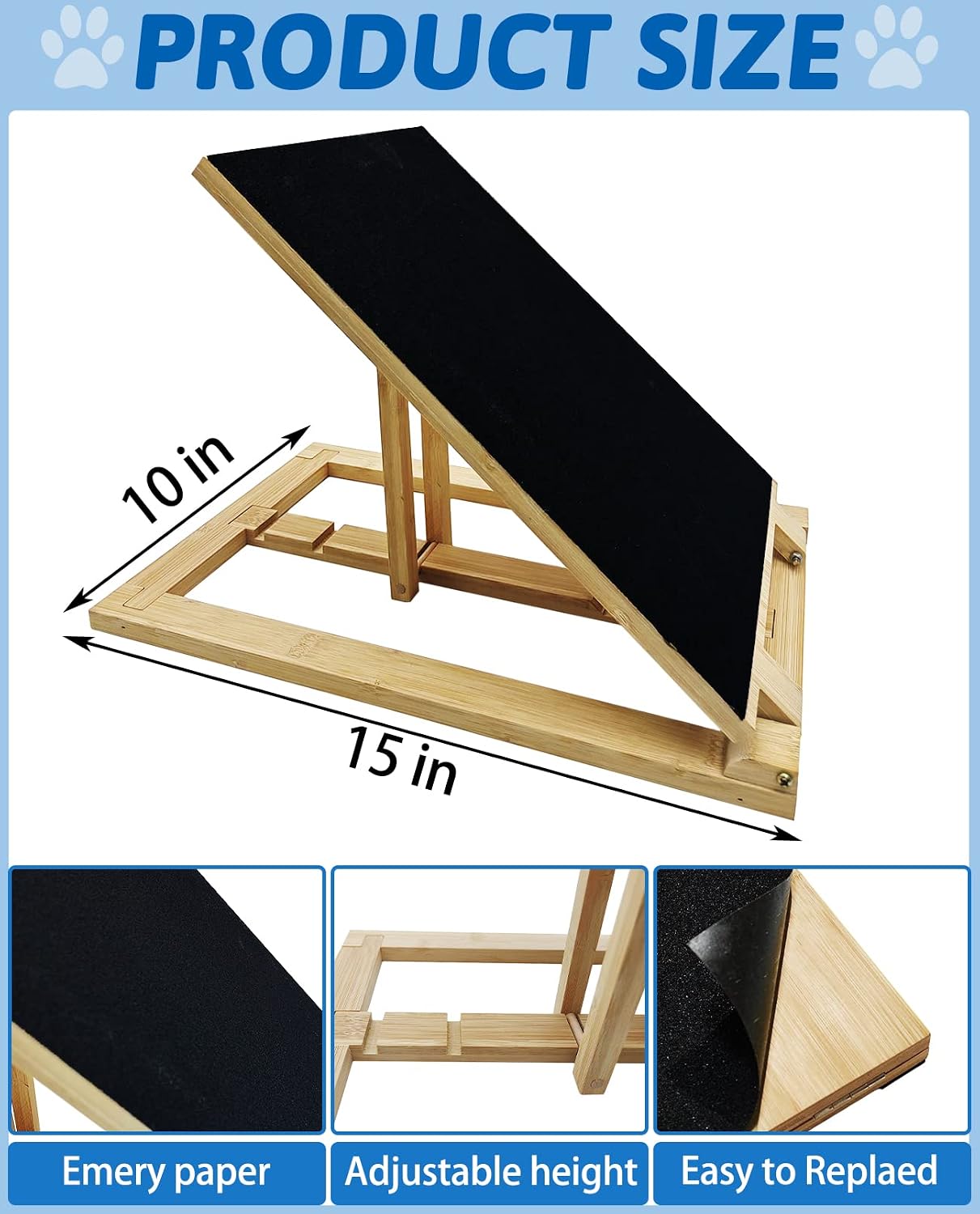 review BNOSDM Tilted Cat Nail File Scratcher with Ramp Vertical Cats Claw Scratch Board with Replaceable Sandpaper 3 Adjustable Height Wooden Kitten Scratching Manicure for Kittens Black