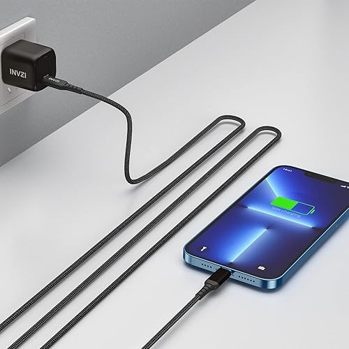 Miniatura 6 de INVZI Cable USB C a Lightning con certificado MFi, cargador rápido para iPhone de 6.6 pies, cable trenzado de nailon para iPhone 16 Pro
