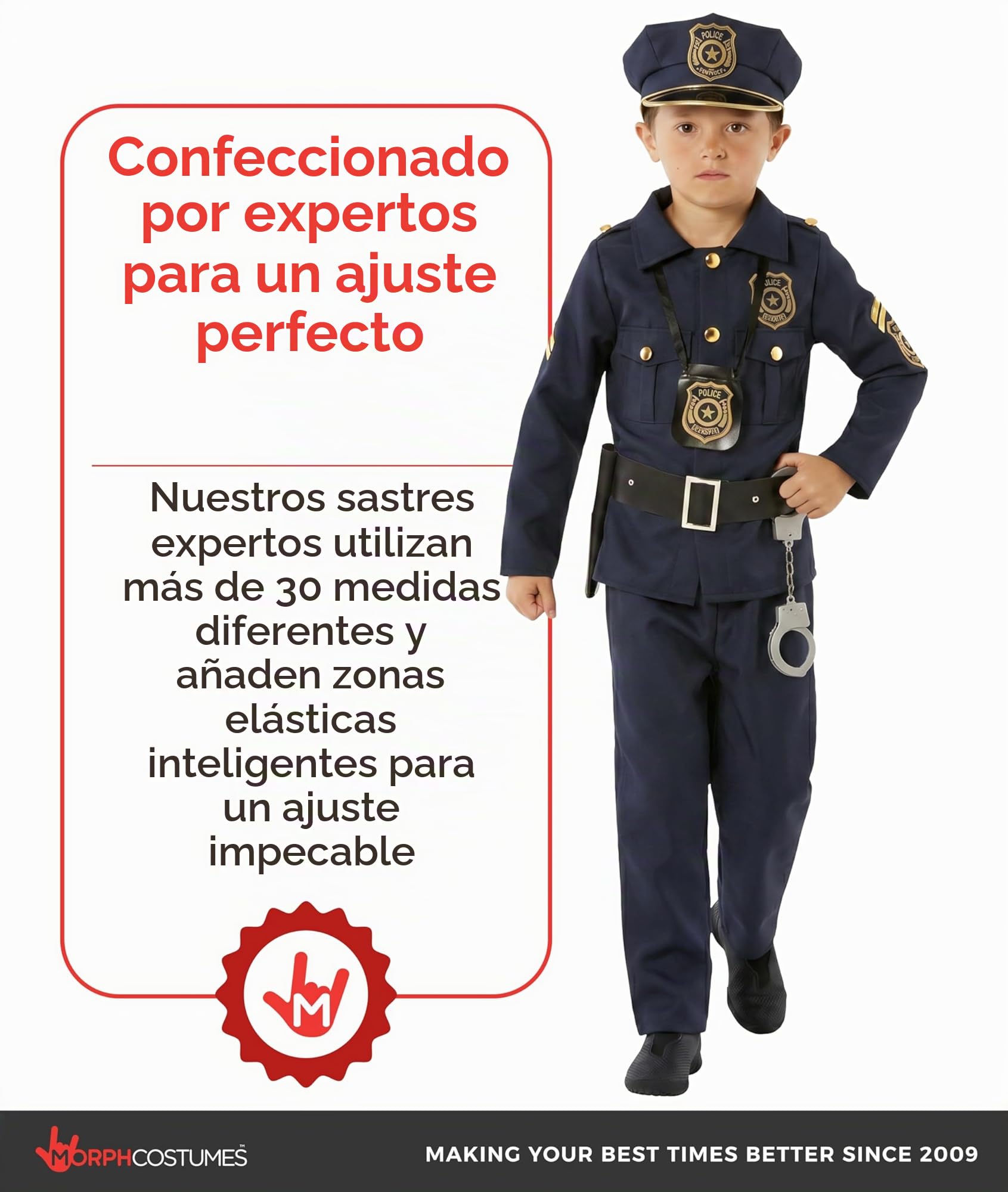 Morph Disfraz Policia Niña, Disfraz de Agente Halloween Niña | Camisa, Pantalón, Gorro & Accesorios de Juguete, Estilo Policía, Perfecto para Halloween, Ideal para Juegos de Rol