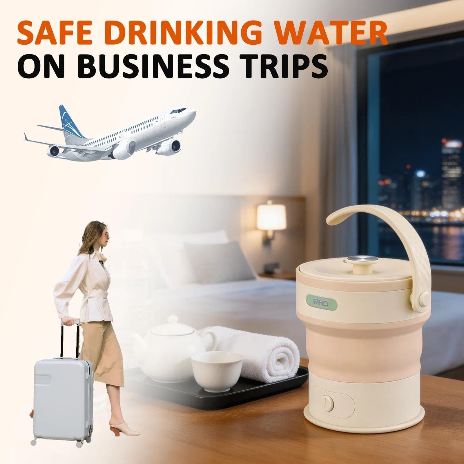 RHD Bouilloire Électrique Pliable 0.6L 600W sans BPA Silicone Jaune | Compact et Gain de Place, Arrêt Automatique, Chauffage Rapide, Léger et Portable pour Voyage, Bureau et Dortoir