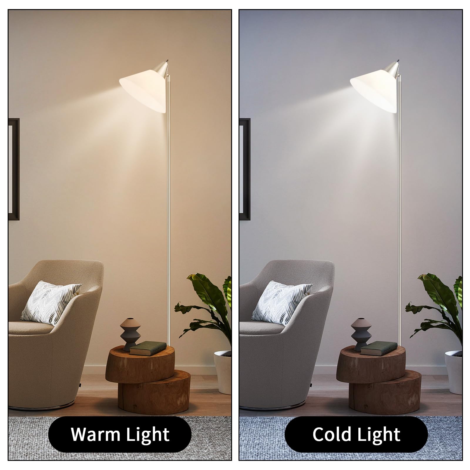 HonoDing Lampa podłogowa z glinianym kloszem i regulowaną głowicą do salonu/biura/sypialni (nikiel satynowany)