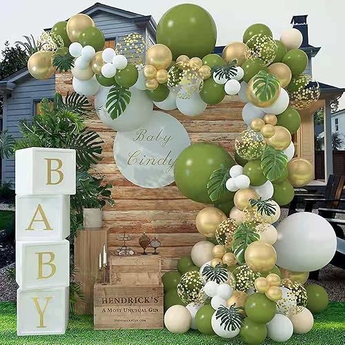 Miniatura 6 de HaMoSena Kit de guirnalda de globos verde salvia de 152 piezas de diferentes tamaños de 18, 12, 10 y 5 pulgadas, kit de globos de fiesta verde oliva