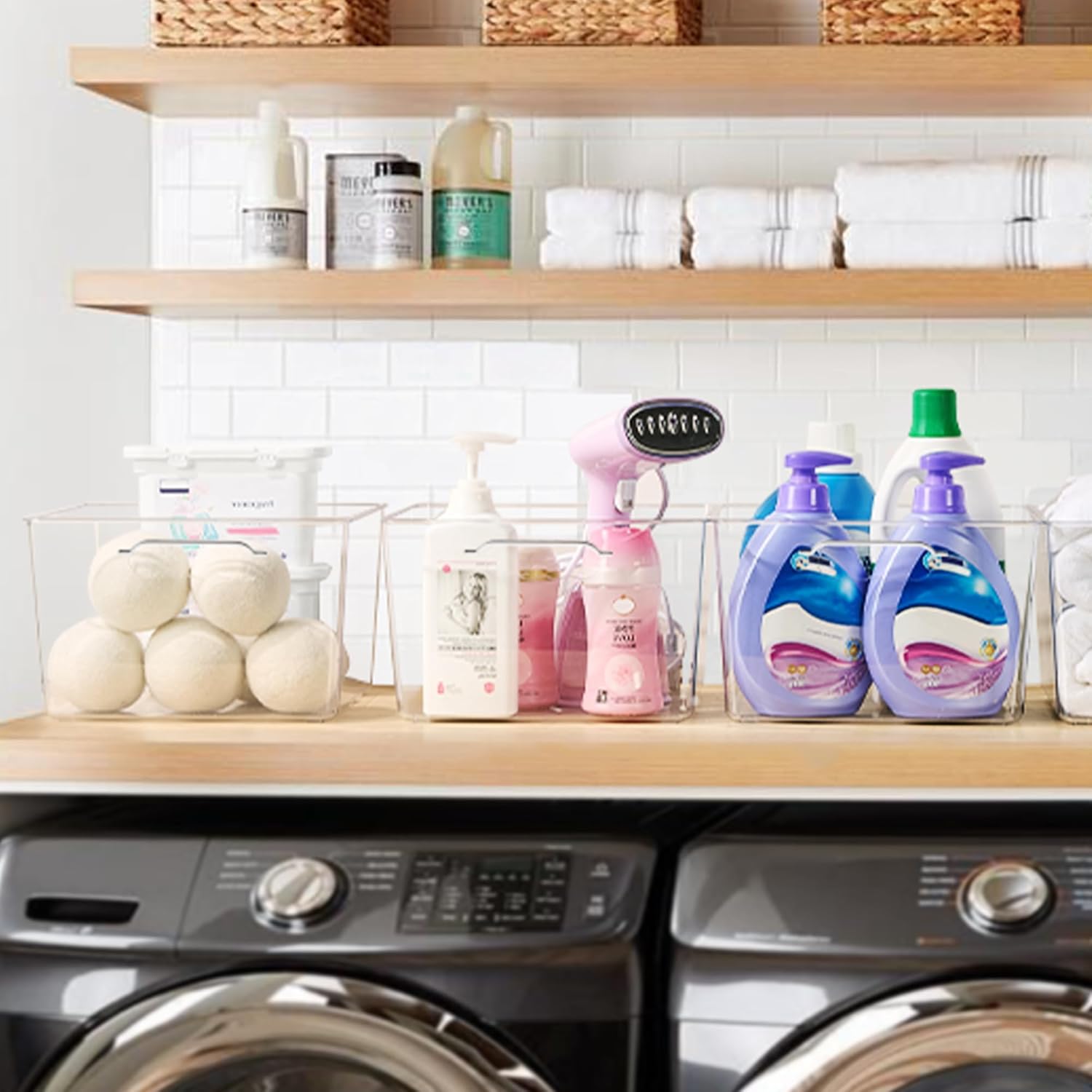 Vtopmart 10 Pack Extra Large Clear Plastic Storage Bins,11x11 Cube Acrylic Organizer Square Containers with Handle for Pantry,Closet,LaundryRoom,Kitchen,Bathroom,UnderSink Organization - Image 5