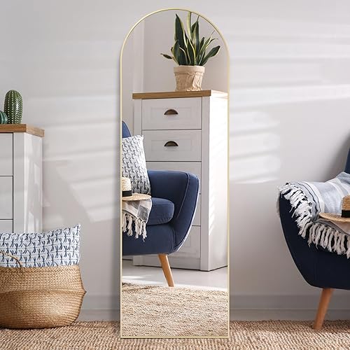 Miniatura 3 de Espejo arqueado de longitud completa, 64 x 21 pulgadas, espejo grande de cuerpo completo para pared, espejo de pie negrodorado para dormitoriosala