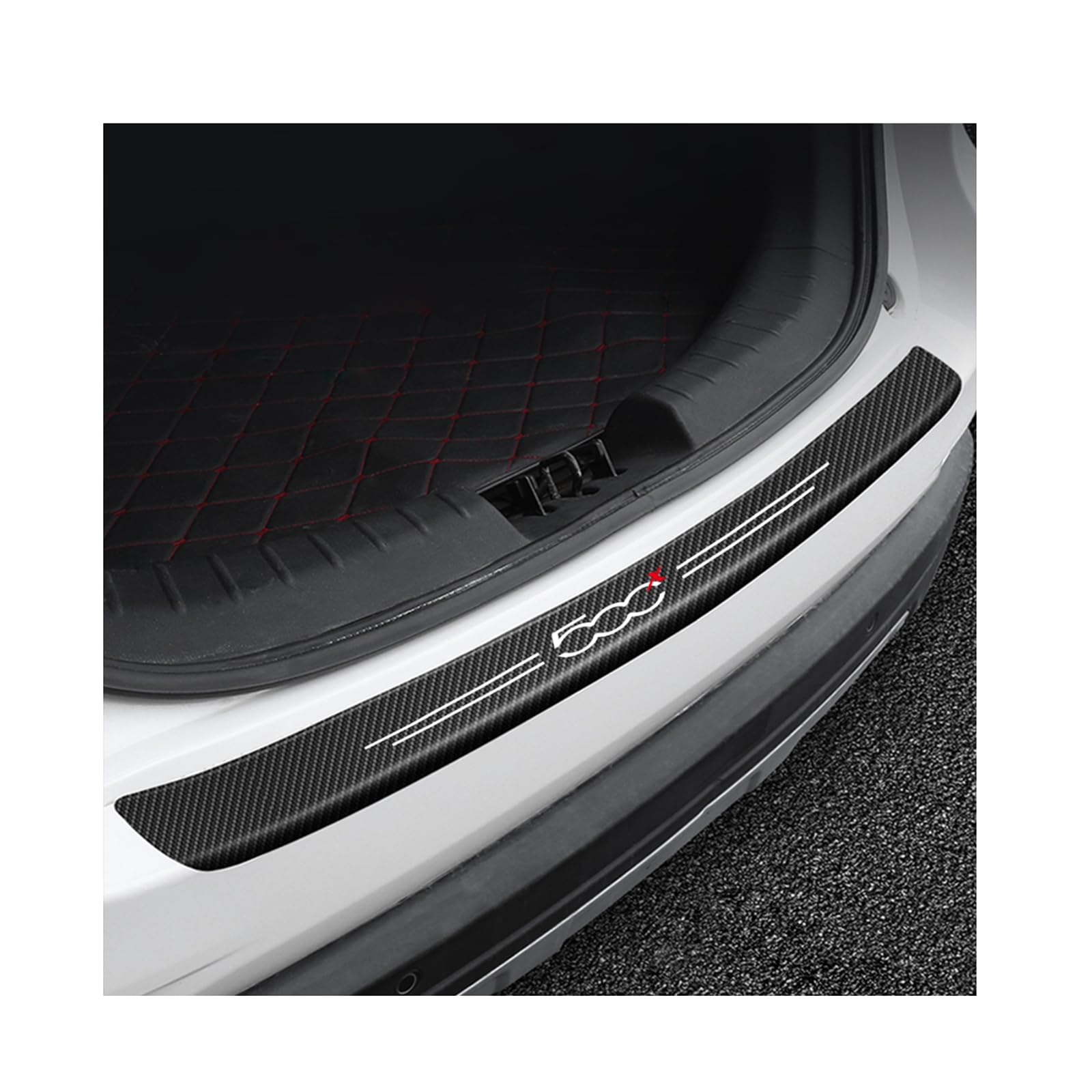 Generico Fibra Carbonio Protezione Paraurti Posteriore Striscia Pellicola per Fiat 500X，Adesivo Battitacco Porta Baule Auto Accessori