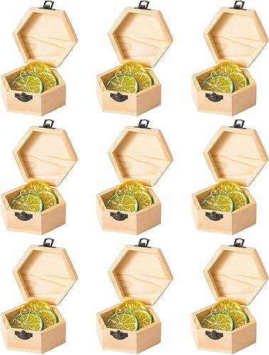 Miniatura 4 de 6 cajas de almacenamiento de madera hexagonal de pino vintage sin terminar, 3.8 x 3.3 x 2.2 pulgadas con tapas con bisagras y hebillas frontales