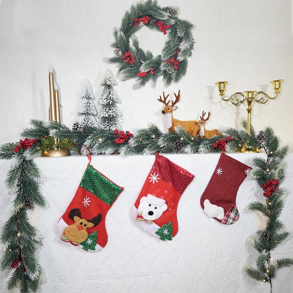 6.56 FT Christmas Garland Lights 40 LED Greenery Cedar Pine Garlands for Xmas Tree Christmas Winter Snowy Pine Garland Wreath Decorations for Mantle Table Centerpiece Wall Indoor Outdoor Home Decor