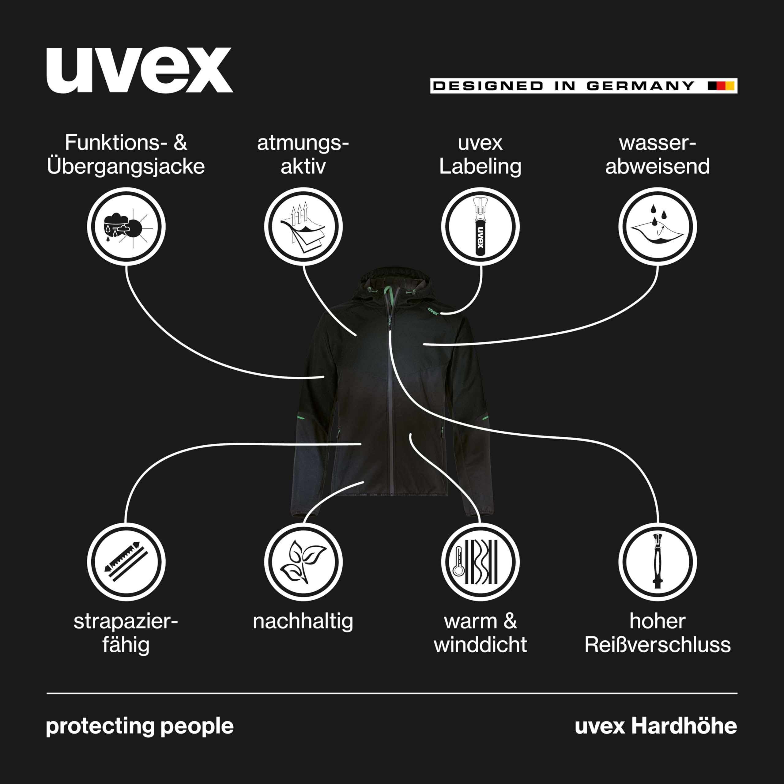 Uvex Hardhöhe Softshell Jacket - Wodoodporna kurtka rekreacyjna wykonana z poliestru pochodzącego z recyklingu