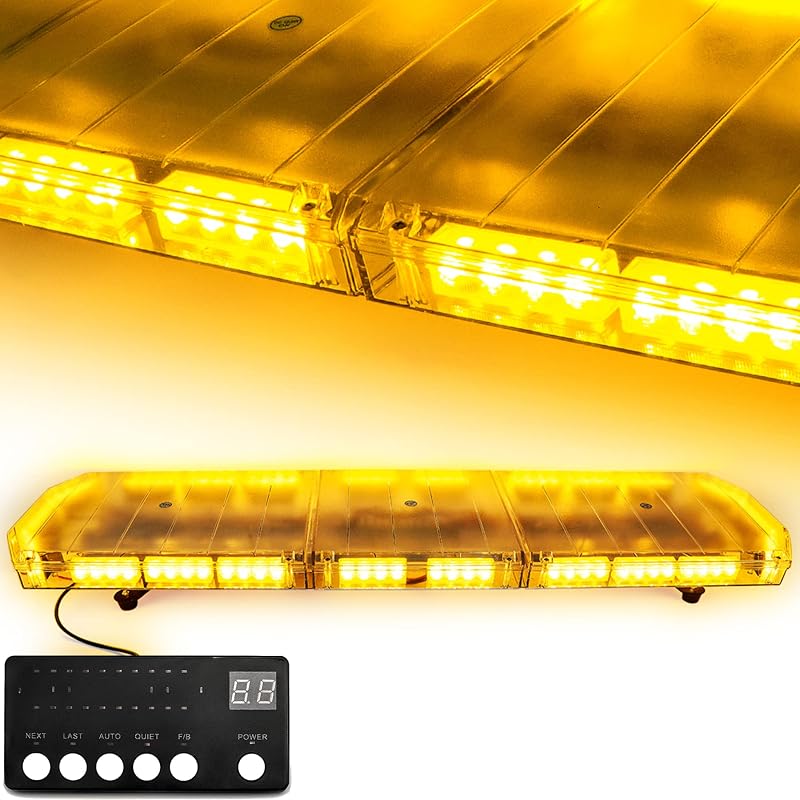 48 Inch 88 LED Amber Emergency Strobe Light Bar Rooftop Waterproof | Super Bright Strobe Lights Hazard Warning Roof Top Flashing Light Bar for Tow Truck Construction Vehicle (Yellow, DC 12-24V)