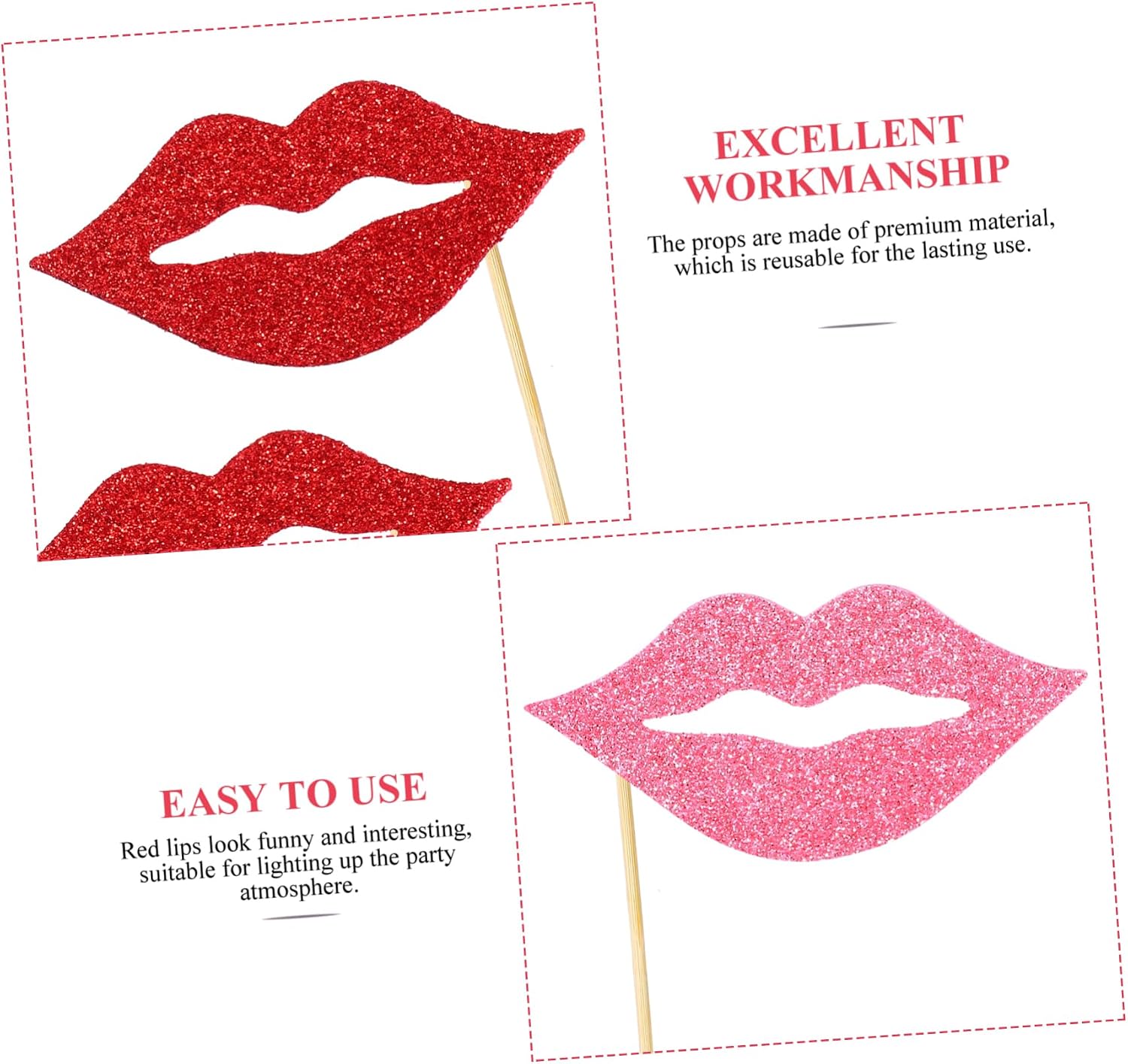 40pcs Handheld Red Lip Photo Props Party Supplies Festival Photo Booth Accessories for Wedding Birthday Family Gatherings Reusable Cutout Decorations with Red
