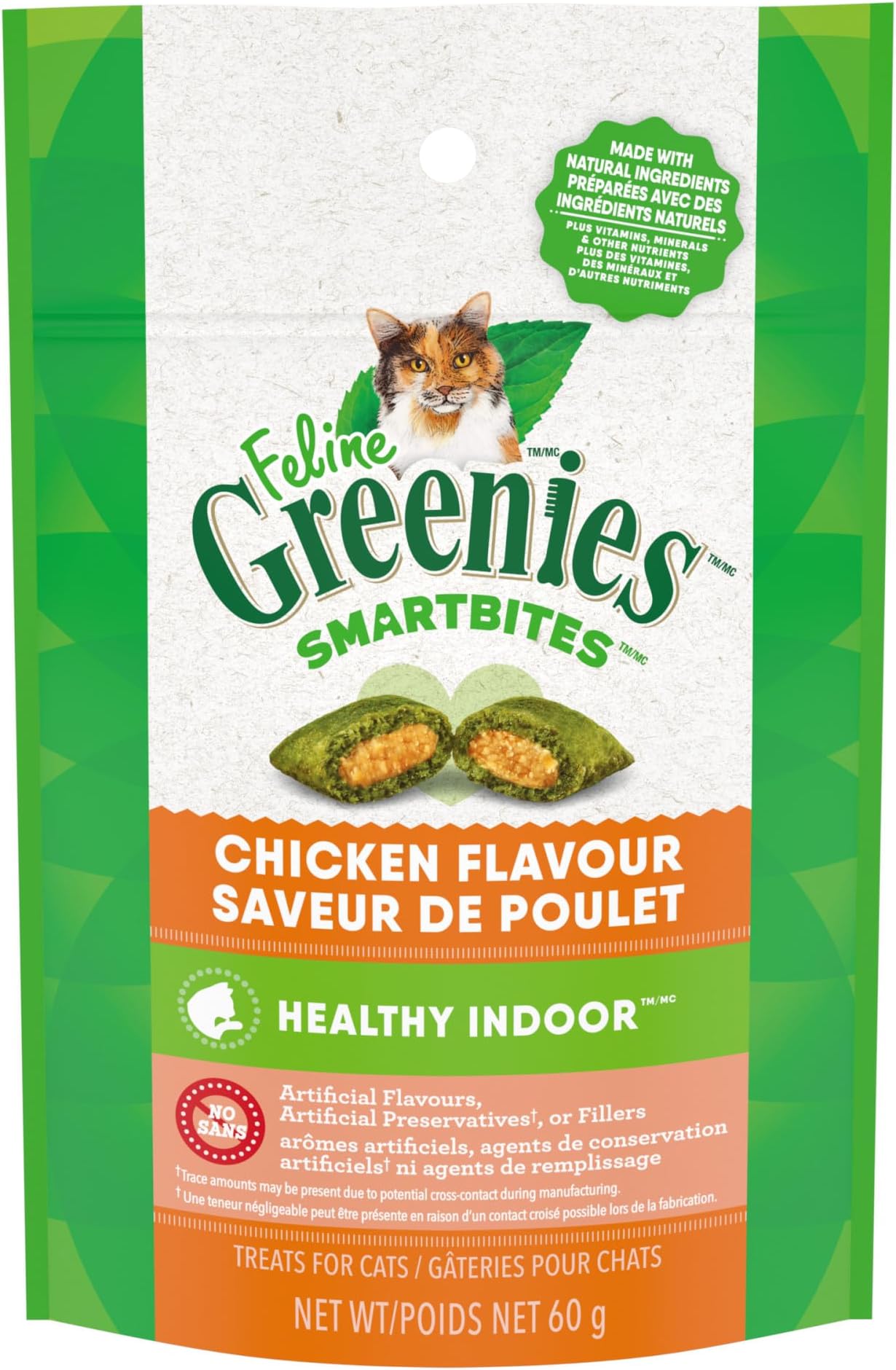 Greenies Feline Smartbites, Cat Treats Healthy Recipe, Indoor Cat Treats, Chicken Flavor, 2.1 oz. Pack