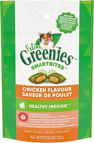 Greenies Feline Smartbites, Receta saludable de golosinas para gatos, golosinas para gatos de interior, sabor a pollo, paquete de 2.1 onzas