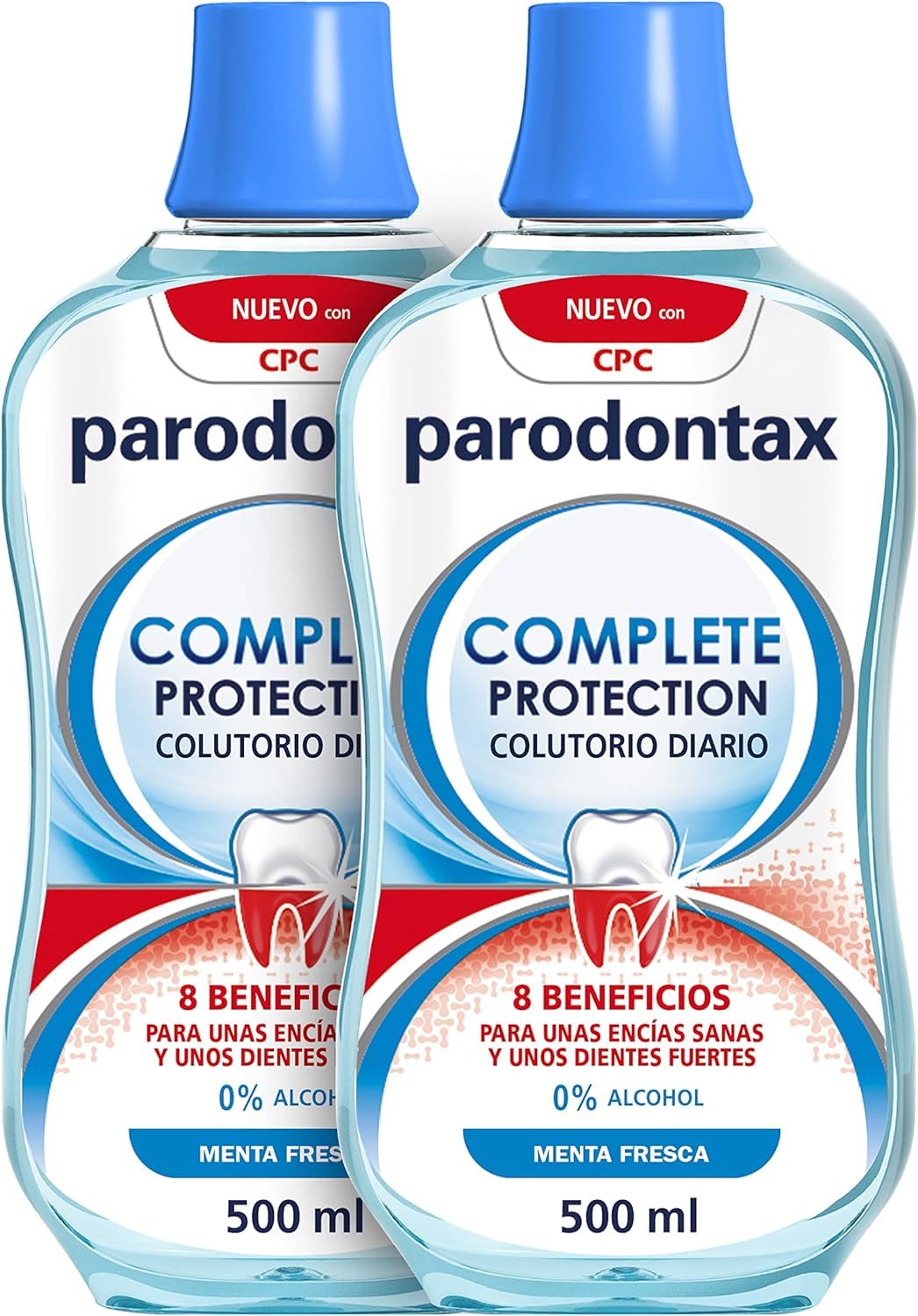 Parodontax Kompleksowa ochrona przed płukaniem jamy ustnej, płyn do płukania jamy ustnej z 0% alkoholem, dla zdrowych dziąseł i mocnych zębów, świeży smak mięty, opakowanie 2 x 500 ml
