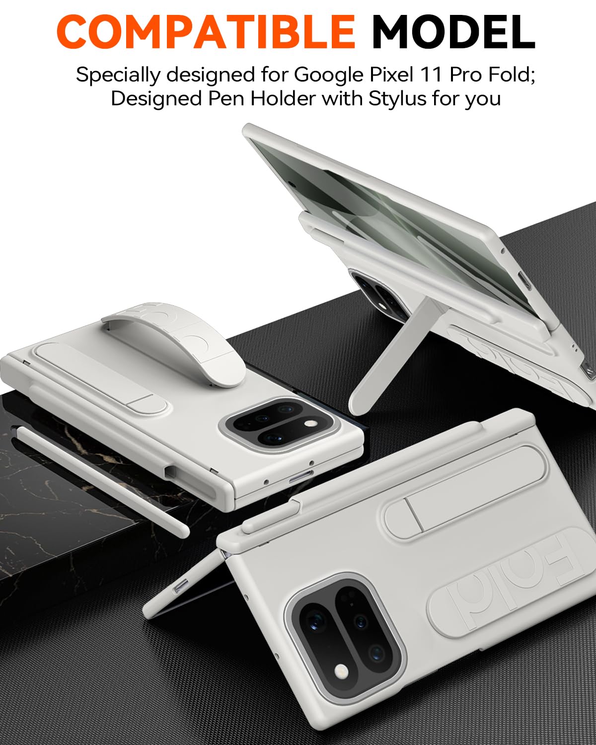 Funda plegable para Google Pixel 11 Pro con soporte para bolígrafo y lápiz capacitivo, protector de pantalla de bisagra completa, función atril, funda delgada mate para Google Pixel 11 Pro Fold