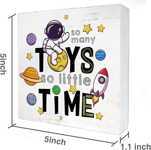 Miniatura 2 de Cartel de madera para cuarto de bebé planeta astronauta So Many Toys So Little Time Caja de madera exterior placa de bloque para pared mesa