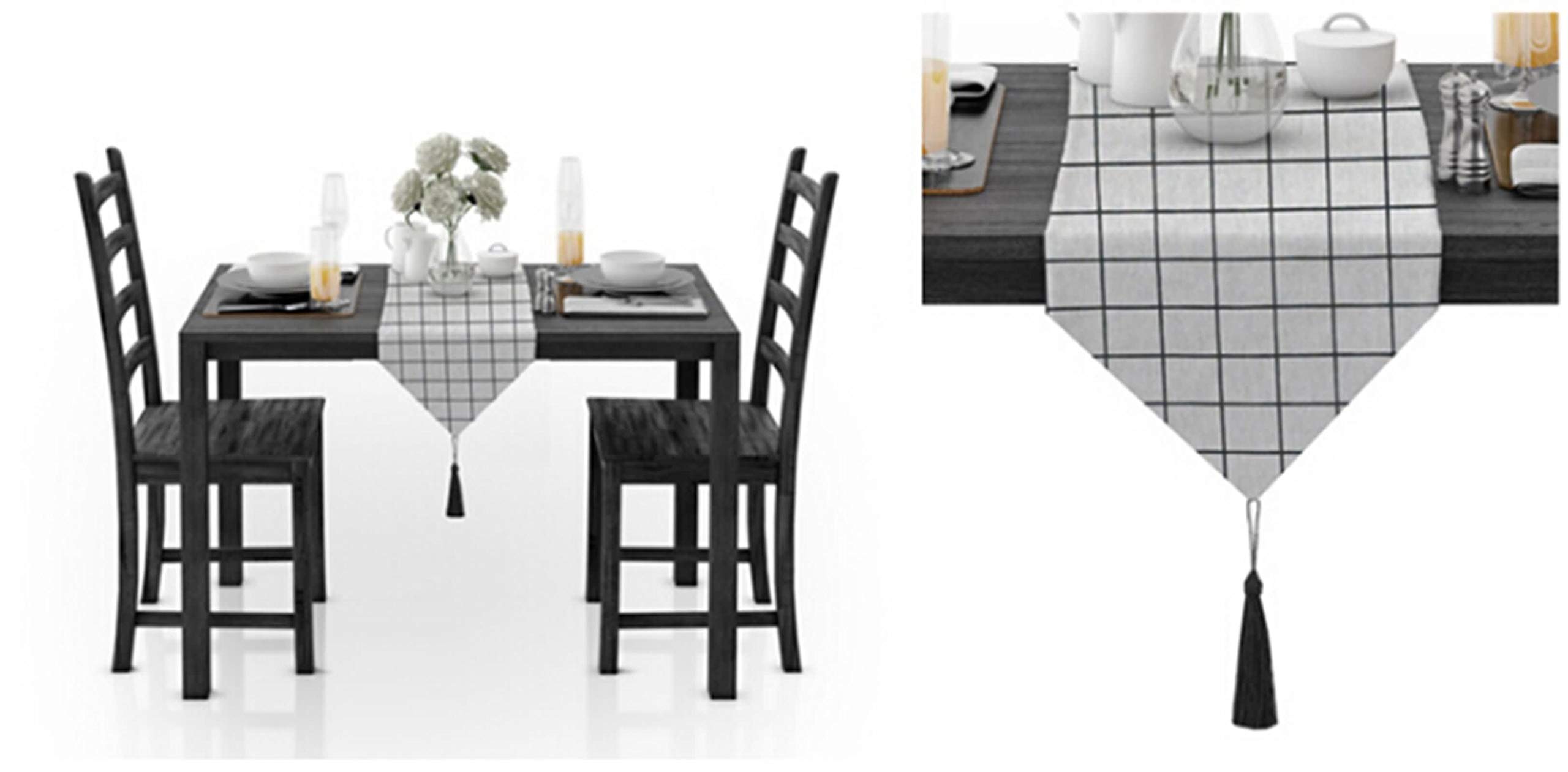 Runner Moderno 30x360CM Motivo A Reticolo Runner Tavolo Bianco Nero Cotone