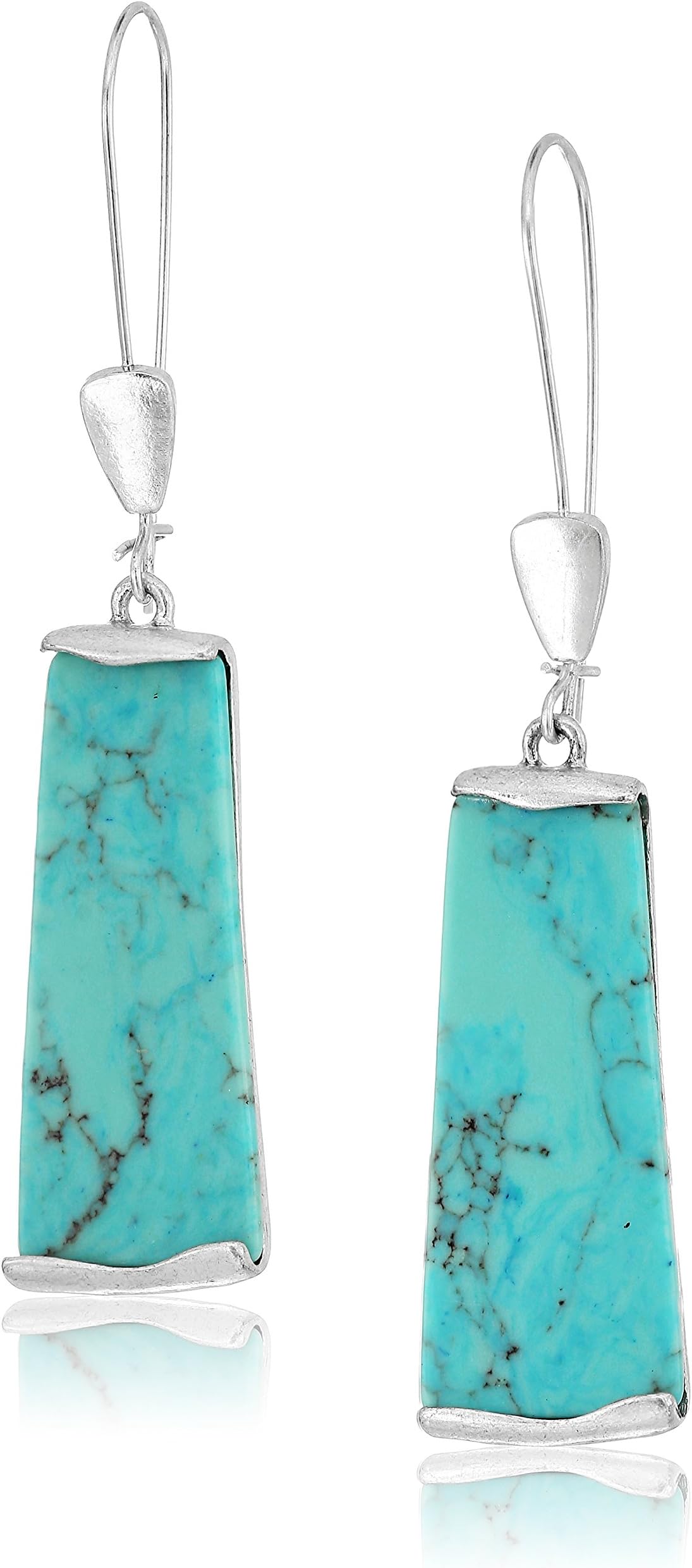 Soho Womens Turquoise Geometric Stone Dangle Earrings, Turquoise/Silver 4
