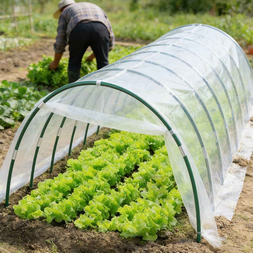 Arceau pour Serre Tunnel, 30 Pièces Arceau de Jardin avc Arceaux, Clous, Tubes de Connexion, Pinces et Gants, Arceaux de Serre pour Tunnels de Culture, Protection Potager Exterieur