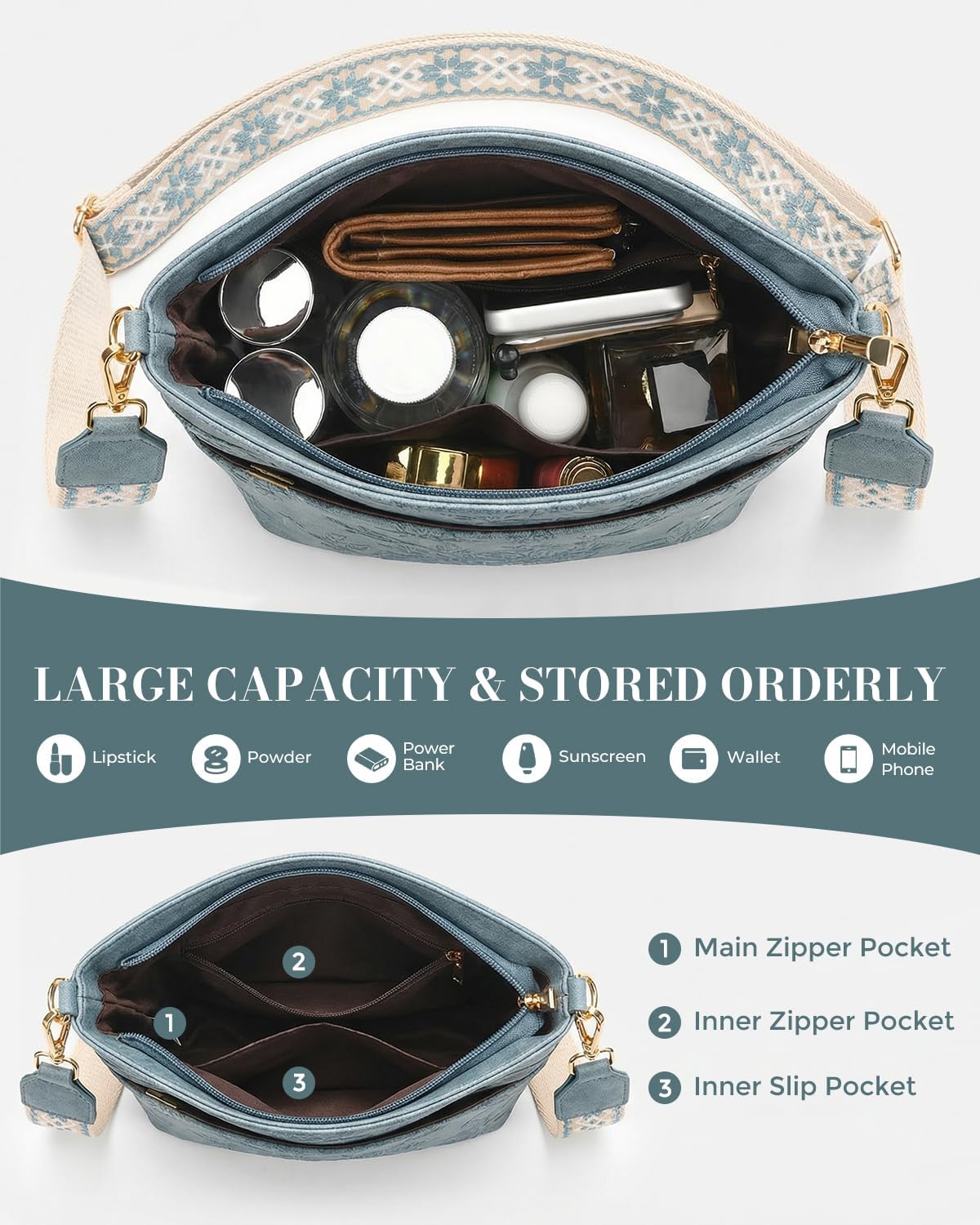 Medium Crossbody Bags For Women Travel Trendy Boho Vegan Leather Crossbody Purses, Adjustable Shoulder Handbags