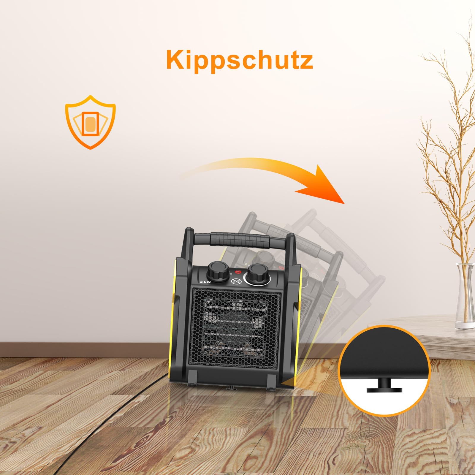 Keramik Heizlüfter 2000 Watt | mit Thermostat, Kippschutz, 3 Heizstufen, für Bad und Innenbereich
