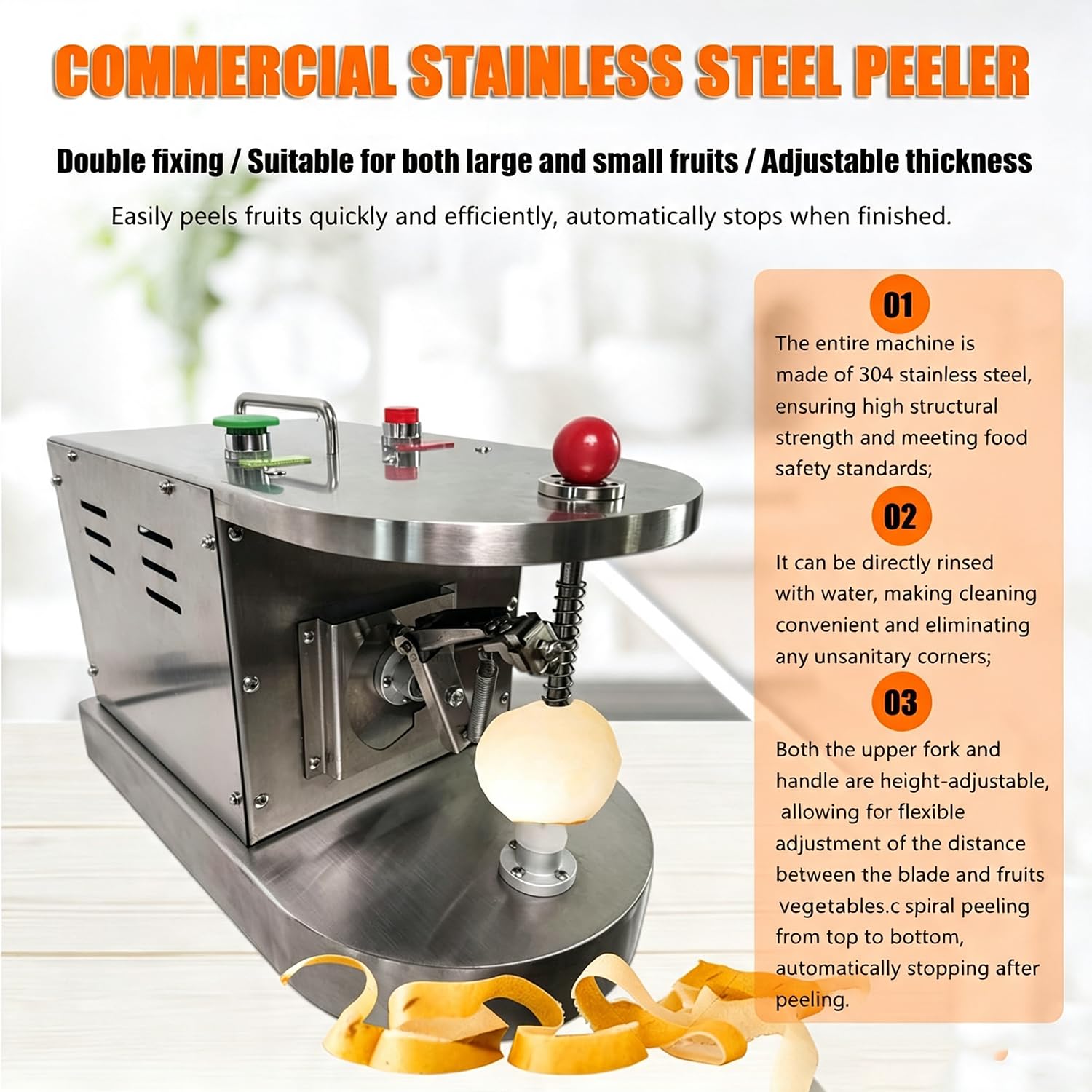 Qiang Pelapatate Automatico Professionale,Acciaio Inox 304 | Sbucciatore Elettrico per Limoni e Mele,con Ciclo di Arresto Automatico,Adatto per Succhi di Frutta e Attrezzature Alimentari