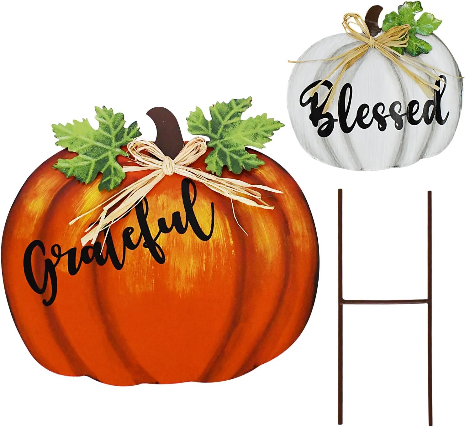 Stacked Pumpkin Garden Stake Welcome Yard Sign Fall Decor, Decorative Outdoor Stakes for Autumn Harvest Thanksgiving Halloween Rustic Decoration (18"H,18.5"H)