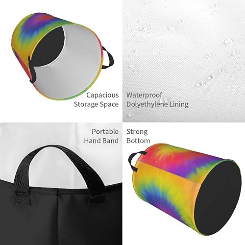 Miniatura 6 de 1 cesta de lavandería plegable con asas de teñido anudado, cesta de ropa sucia plegable fácil de transportar, cesta de almacenamiento redonda para