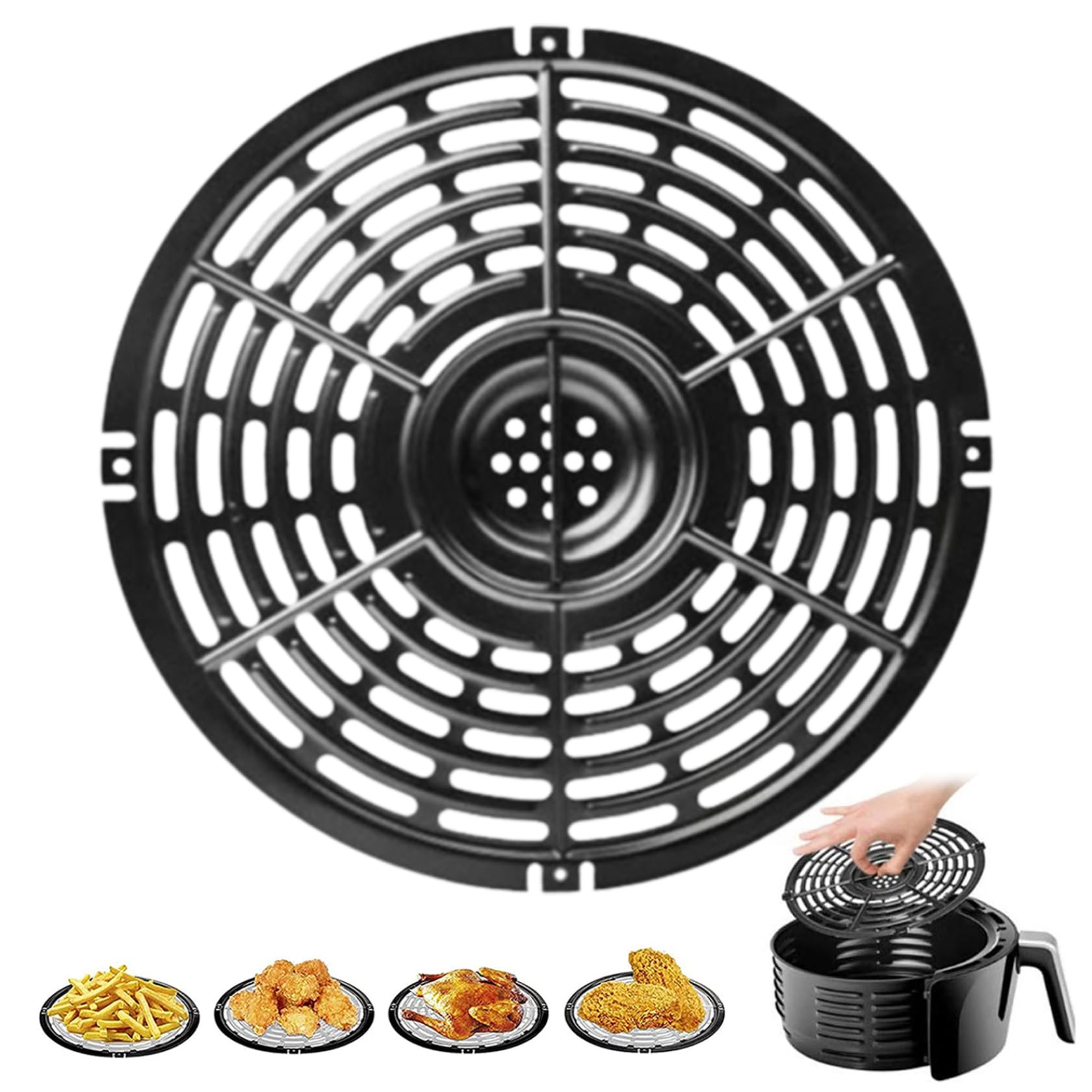 Air Fryer Rack 7.87 Inch Round Air Fryer Grill Pan Non Stick Dishwasher Safe Crisper Plate Replacement for 3.7QT Air Frier Accessories Air Fryer Grill Plate Air Fryer Pan Air Fryer Rack